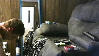 Nasty dark-haired makes her step- dad inhale her faux hard-on and humps him from the back