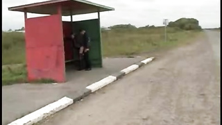 Isolated bus stop unveils a suck job that becomes getting nailed from behind for this clad gal