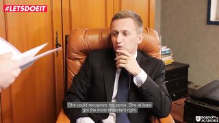 Bitchy student is having a three way on the bed and lovin’ every 2nd of it