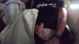 Youthfull stepmother hand job in a public airplane