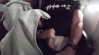 Youthfull stepmother hand job in a public airplane