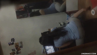 Spycam impressive chinese stunner jerking while observing pornography