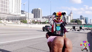 Edible Tee Gets Romped by Gibby The Clown on A Engaged Highway During Rush Hour