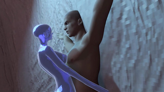 Blue Alien Slime Dame Ravages Human in Tunnel