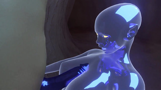 Blue Alien Slime Dame Ravages Human in Tunnel