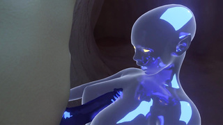 Blue Alien Slime Dame Ravages Human in Tunnel