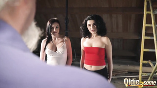 Kiara and Mia both smash an senior stud and share his jizm after a steamy poke