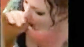 On her knees in living apartment gargling elder guy's jizz-shotgun til she gets a facial cumshot