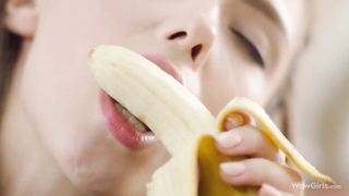 Saucy, towheaded student with smallish mounds is stretching up and draining, while alone at home