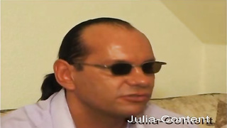 Red-Hot dark haired with curly hair is deep throating and railing her neighbor's penis while her spouse is working