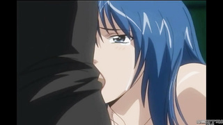 Animation honey with yam-sized baps and blue hair is wailing while getting jammed with 2 shafts