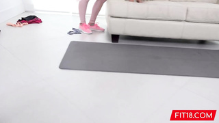 Superb looking platinum-blonde doll, Scarlett Fall got torn up from the back, instead of doing her exercise