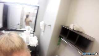 Nicole Aniston is having a douche after the exercise, in front of a covert camera