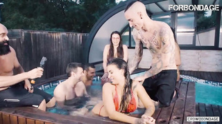 Sexy dark haired is getting her daily dosage of pulverize from many fellows in a row