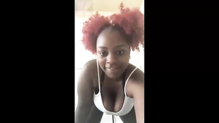 Attractive, ebony stunner has a hefty grin on her face, because she is about to jack