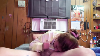 Whorish housewife is blowing her paramour's beefstick deeper than ever before, while getting her fuckbox ate