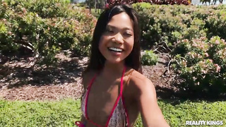 Appetizing, Chinese dark-haired, Vina Sky loves to get bare and blow knob, before getting butt-banged