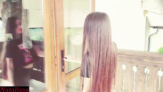 Teenage dark-haired with a purrfectly clean-shaved cooch, Natalissa deep-throats pecker in POINT OF VIEW, before getting screwed stiff