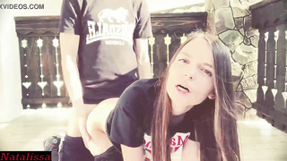 Teenage dark-haired with a purrfectly clean-shaved cooch, Natalissa deep-throats pecker in POINT OF VIEW, before getting screwed stiff