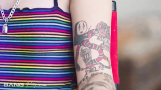 Luxurious honey with violet hair is anxiously deep throating a rock stiff sausage and getting plumbed