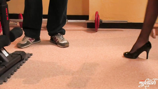 Impressive towheaded girl has hooked up with a man from the gym just to get torn up great