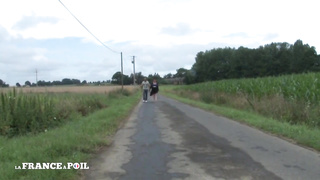 Round fuckslut lets a gang of fellows pulverize her bum, in the nature, during the day