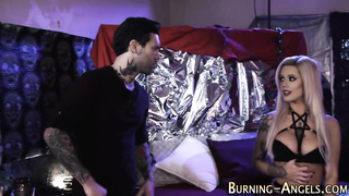 Tatted boy is pounding a smoking super-fucking-hot, blond honey and gargling her toes, along the way