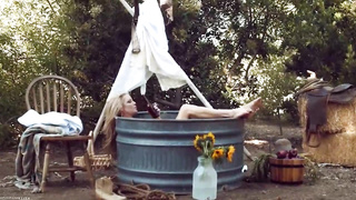 Fabulous, blond housewife and a stud with a mask are banging in the backyard during the day