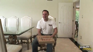 Phat breasted housewife ordered a spicy pizza and got exactly what she had in mind