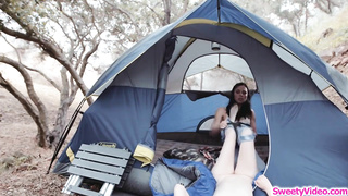 Adorable dykes, Charlotte Stokley and Lyra Law like to make enjoy in the nature, while camping