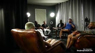 Brief haired dancer is dressed in sandals with high high-heeled slippers and stretching up broad for insatiable studs