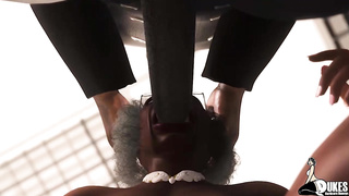 Nasty lady is getting pounded the way she enjoys the most, while her accomplice is at work