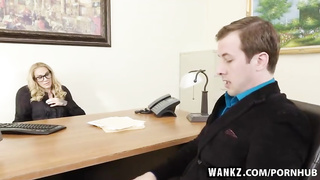 Amazing, ash-blonde damsel with tats, Sarah is deep throating a rock rock-hard meat stick at work