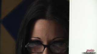 Red-Hot dark-haired with glasses, Simony Diamond took off her clothes and gargled her paramour's hard trouser snake