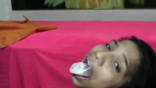 Adorable, first-timer dark haired with braces is deep-throating man sausage like a real professional and hoping a great poke