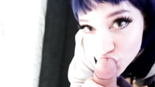 Amadani is deep throating one of the thickest spears she has ever seen, while getting on all fours on the floor