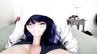 Amadani is deep throating one of the thickest spears she has ever seen, while getting on all fours on the floor