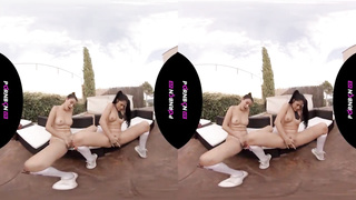 PORNBCN 4K VR - Lezzies students costume play tribbing and penetrating gonzo with pinkish strappon, ejaculation and spraying. Julia de Lucia XXL bra-stuffers and the youthfull teenage Mia Navarro latina hd virtual reality