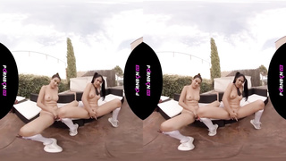 PORNBCN 4K VR - Lezzies students costume play tribbing and penetrating gonzo with pinkish strappon, ejaculation and spraying. Julia de Lucia XXL bra-stuffers and the youthfull teenage Mia Navarro latina hd virtual reality