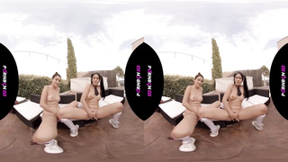 PORNBCN 4K VR - Lezzies students costume play tribbing and penetrating gonzo with pinkish strappon, ejaculation and spraying. Julia de Lucia XXL bra-stuffers and the youthfull teenage Mia Navarro latina hd virtual reality