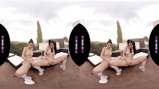 PORNBCN 4K VR - Lezzies students costume play tribbing and penetrating gonzo with pinkish strappon, ejaculation and spraying. Julia de Lucia XXL bra-stuffers and the youthfull teenage Mia Navarro latina hd virtual reality