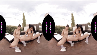 PORNBCN 4K VR - Lezzies students costume play tribbing and penetrating gonzo with pinkish strappon, ejaculation and spraying. Julia de Lucia XXL bra-stuffers and the youthfull teenage Mia Navarro latina hd virtual reality
