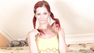 Crimson haired babe in a fishnet sundress loves to linger up late and jerk with fuckfest fucktoys