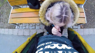 Super-Cute, blond nubile is providing an unbelievable fellatio to a kinky stranger, in a local park