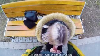 Super-Cute, blond nubile is providing an unbelievable fellatio to a kinky stranger, in a local park