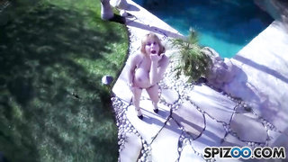 Ample breasted mature, Alyssa Lynn is deep throating a junior stud's jizz-shotgun in the backyard and getting penetrated