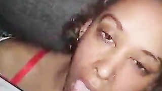 Gf fellating and eating my big black cock