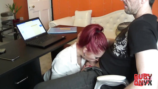 Ruby is an expert, crimson haired assistant who enjoys to fellate her chief's salami while at work