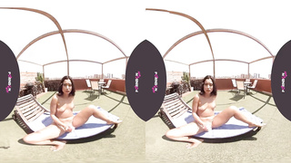PORNBCN VR 4K - A youthful girl fapping outside her terrace until she splatters. Jade presley - Virtual Reality spycam 180