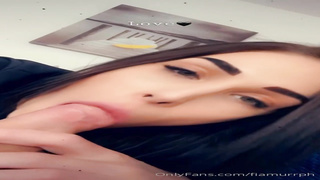 Marvelous chick is delicately deep throating a rock rock-hard prick in front of the camera, just for joy